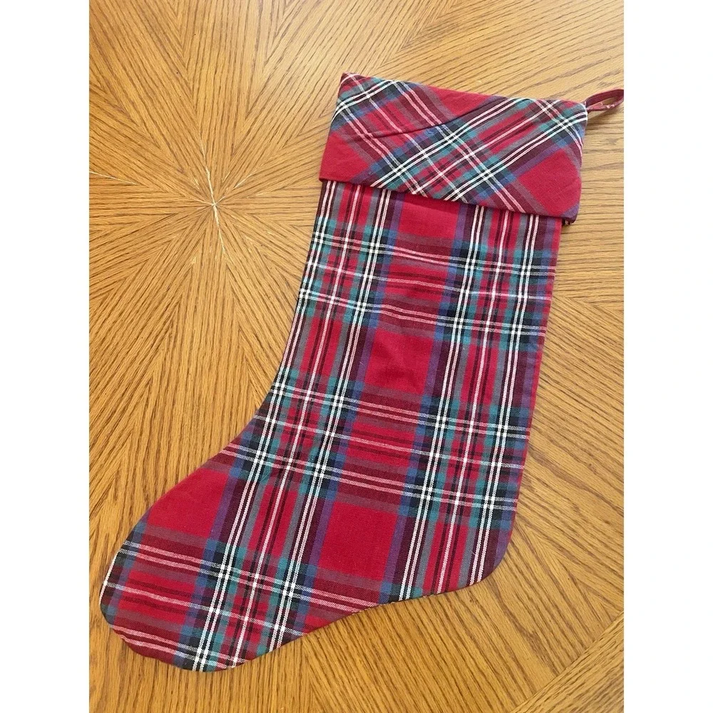 Red Plaid Christmas Stocking Thick Cotton Fabric Country Equestrian English 20